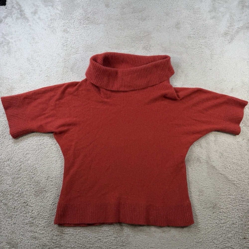 Fenn Wright Manson Sweater Women Large Red 100% Cashmere Turtleneck Short Sleeve